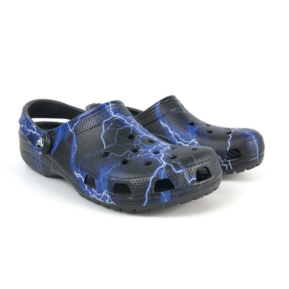 CROCS Other - Crocs Black Blue Electric Back Strap Slide Shoes mens 6 womens 8